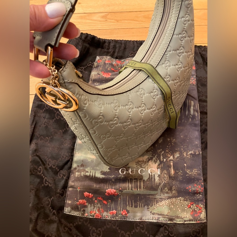 Gucci Authentic Olive Green Bag with Gold GG Charm Excellent Condition
